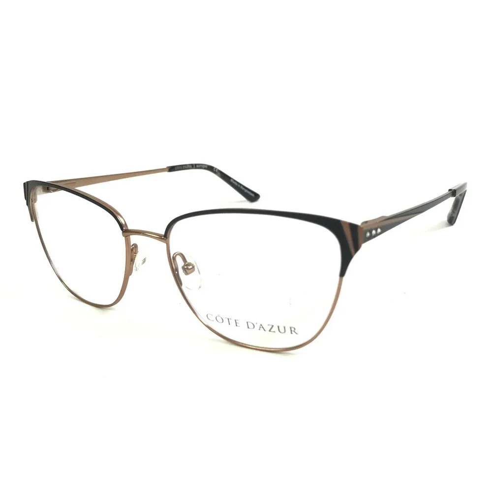 Cote D'Azur Eyeglasses Frames CDA-398 C3 Black Matte Rose Gold Cat Eye 52-16-138